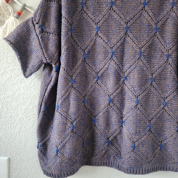 Moth By Anthropologie Gray Diamond Weave Open Knit Sweater Top Boho Cozy Chic SM - Picture 4 of 9
